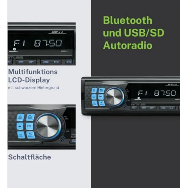 Muse M-195 Autoradio mit Bluetooth, 4 x 40 W, elegante schwarze Oberfläche – Bild 4