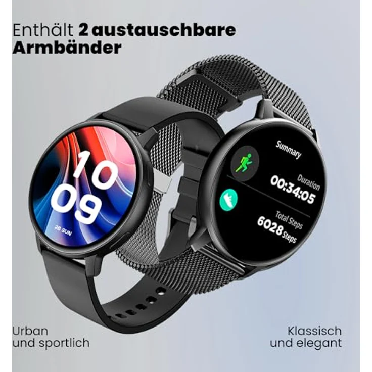SPC Smartee Duo Classic, Smartwatch schwarze Uhr mit 1,43" AMOLED-Display, Bluetooth-Anrufen, 8 Tagen Akkulaufzeit, 100 Sportarten, IP68, austauschbarem Metallarmband – Bild 2