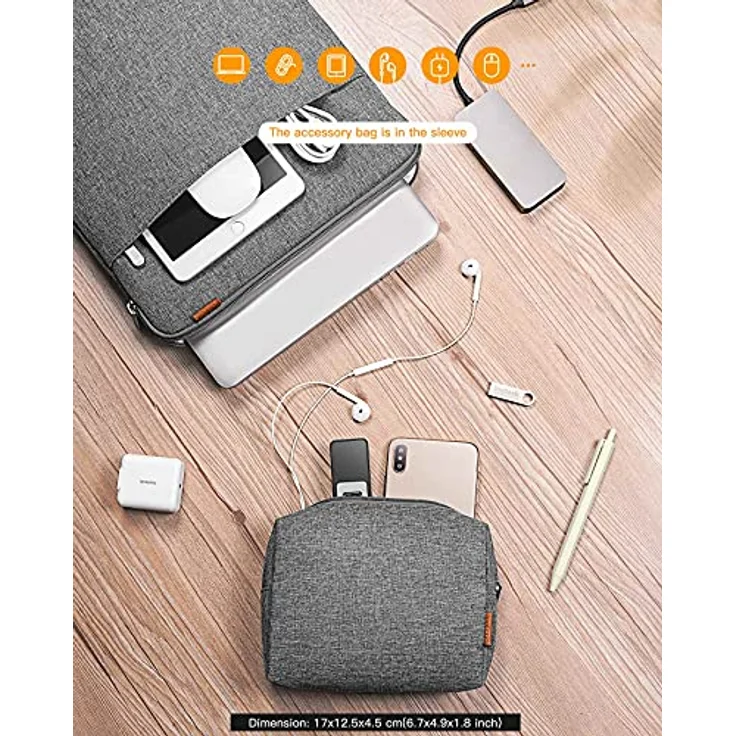 Inateck 360° Rundumschutz Laptoptasche Hülle, kompatibel mit 14 Zoll MacBook Pro M5/M4/M3/M2/M1 Pro/Max, stoßfest und kratzsicher, schwarzes Polyester – Bild 5