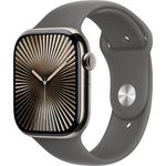 Apple Watch Series 10, 46 mm, GPS + Cellular, Titangehäuse Natur, Sportarmband Steingrau, S/M