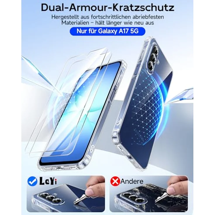 LeYi Transparent Handyhülle für Samsung Galaxy A18/A17 4G/5G mit 2 Schutzfolien, Stoßfest, Dünn, Weich TPU, Kameraschutz, Crystal Clear Cover Case – Bild 4