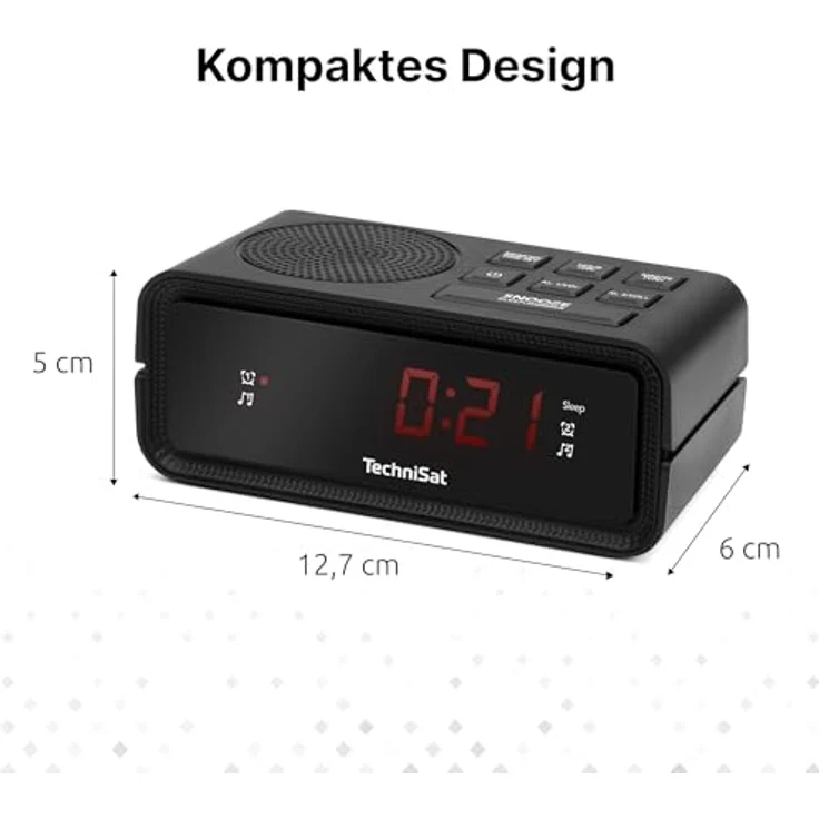 TechniSat DIGICLOCK 2 – kompakter UKW Radiowecker (Zwei Weckzeiten, Schlummerfunktion, dimmbares LCD-Display, Netz- und Batteriebetrieb) in schwarz – Bild 4