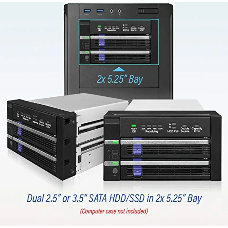 ICY DOCK FatCage RAID MB901SPR-B R1 2X 2,5"/3,5" SATA RAID1 /JBOD Wechselrahmen für 1x 5,25" Schacht schwarz – Bild 5