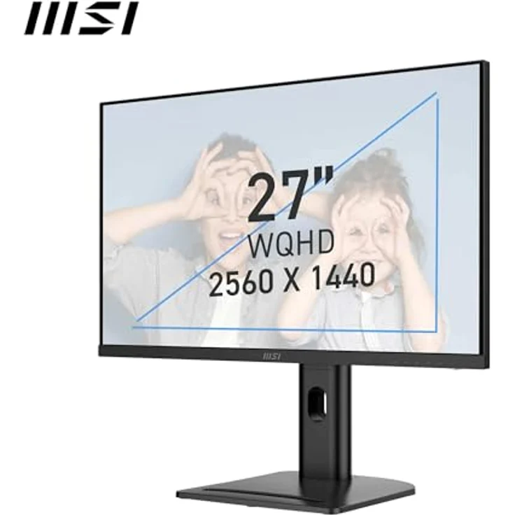 MSI PRO MP273QPDE E2 27 Zoll WQHD Büromonitor - 2560 x 1440 IPS Panel, 100Hz, augenfreundlich, eingebaute Lautsprecher, ergonomisch Einstellbarer Standfuß - HDMI 2.0b (WQHD@100Hz), DP 1.2a, schwarz – Bild 2