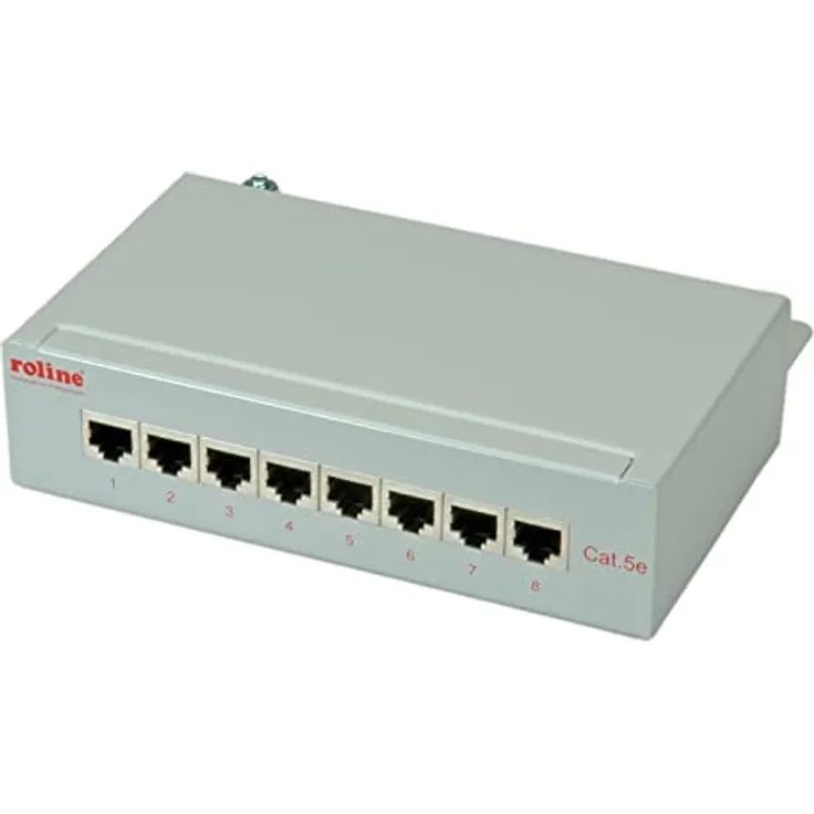 Roline 26.11.0304, 8 Port Netzwerk-Patchpanel CAT 5e, 1 HE, Wandmontage mit LSAplus-Schneidklemmtechnik und metallischen Kabelklemmen