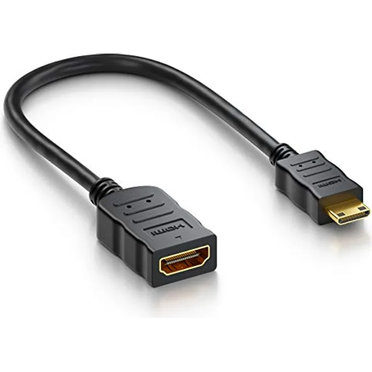 deleyCON Mini HDMI Adapter Kabel - Portsaver Mini HDMI Stecker auf HDMI Buchse - Audio Video Übertragung 4K UHD 2160p Full HD 1080p, Schwarz