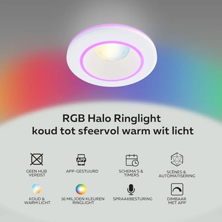 Calex Smart Halo Einbau-Downlight, CCT RGB LED-Deckenleuchte, IP44, steuerbar per App und Sprachbefehl, weiß – Bild 7