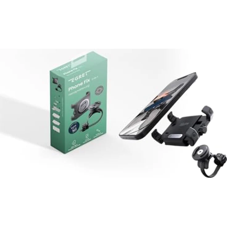 Egret Phone Fix Universal-Handyhalterung für Lenkstange, 2-in-1 Halterung für E-Scooter und Fahrräder, werkzeuglose Montage, Schwarz – Bild 1