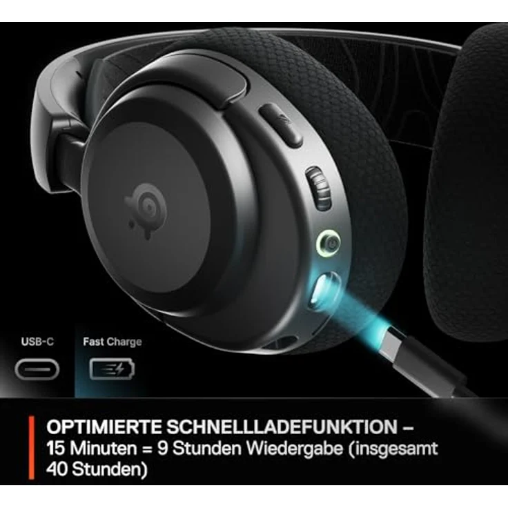 SteelSeries Arctis Nova 3P, Wireless Gaming-Headset mit App-Steuerung, 40 Std. Akku, Neodym-Treiber, 2,4 GHz/Bluetooth, abnehmbares Mikrofon, Schwarz – Bild 4