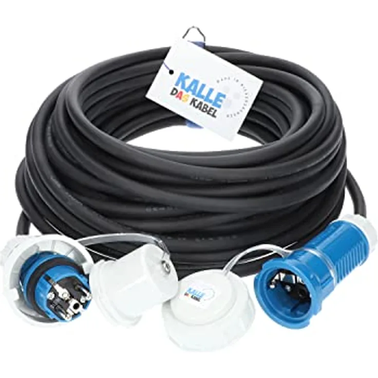 KALLE DAS KABEL AQUASAFE Druckwasserdichte Gummiverlängerung IP68 H07RN-F 3G 1,5mm² mit Stecker und Kupplung, 10 Meter