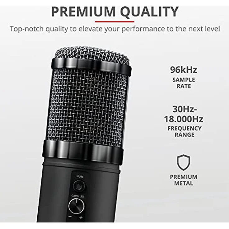 Trust GXT 256 Exxo USB Gaming Mikrofon für PC und PS4 (mit Ständer, Kopfhöreranschluss und Kondersator, RGB LED, für Streaming, Podcast) - schwarz – Bild 3