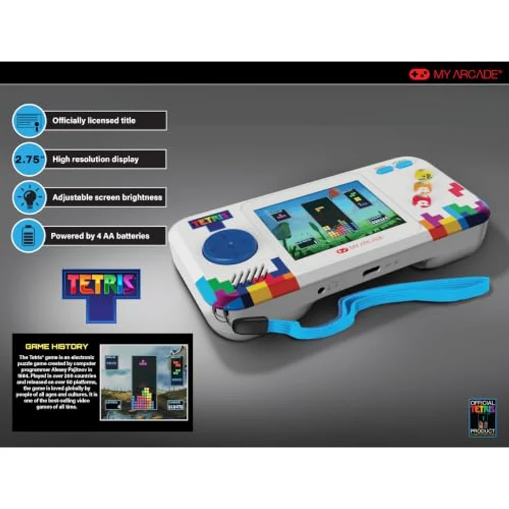 dreamGEAR Tetris Pocket Player Pro, tragbare Spielkonsole mit 2,75 Zoll hochauflösendem Farbdisplay und ergonomischem Design, betrieben über 4 AA-Batterien oder USB-C – Bild 2
