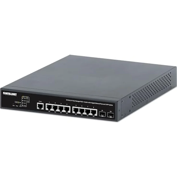 Intellinet 10-Port L2+ Fully Managed PoE++ Switch mit 8 Gigabit-Ports und 2 SFP-Uplinks, 242 W PoE-Le, schwarz – Bild 1