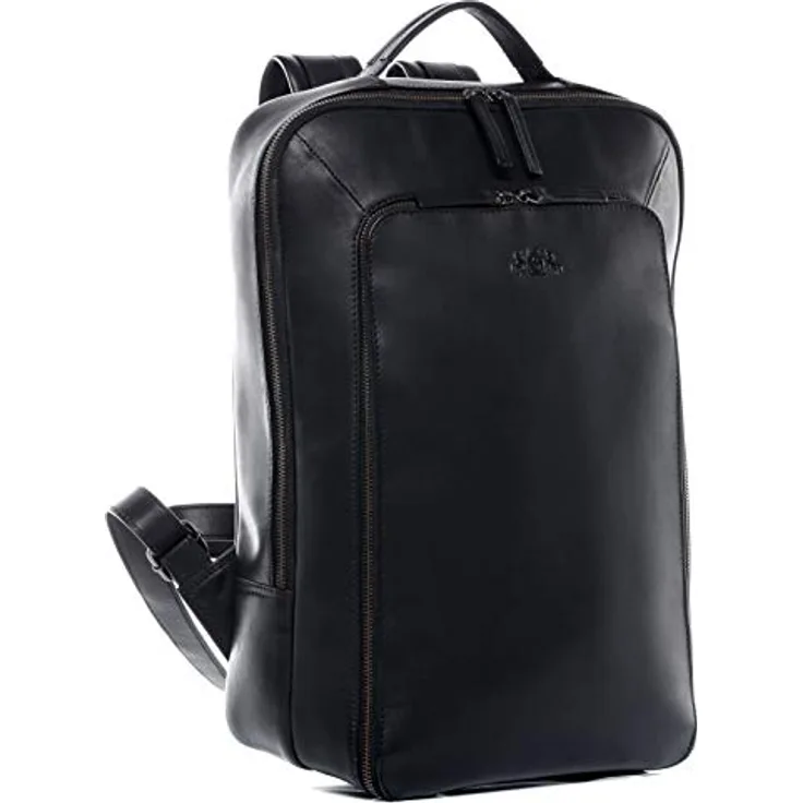 SID & VAIN Dylan großer Laptop Lederrucksack - Echt Leder, handgefertigt, schwarz - 15.4 Zoll Laptop-Fach, Slow Fashion