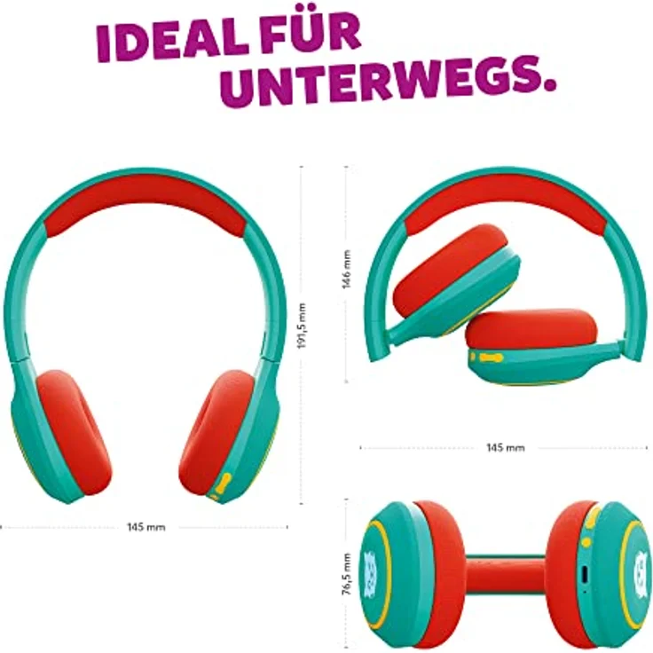 tigermedia tigerbuddies Kinderkopfhörer grün on-Ear Bluethooth AUX Lautstärkebegrenzung Stereo Sound Premium-Qualität perfekt für tigerbox, 145x191.5x76.5mm – Bild 4