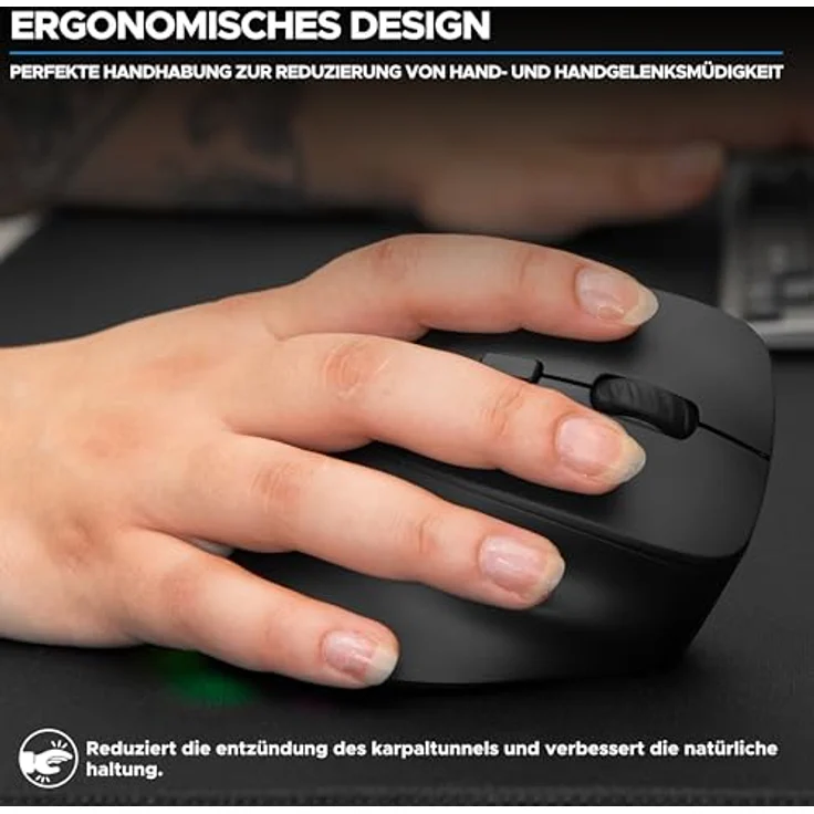 Bluestork Ergonomische Vertikale Kabellose Maus 800-2400dpi, 6 Tasten, RGB LED - Vorbeugung gegen Mausarm - Kompatibel mit PC & Mac - 2024 – Bild 2