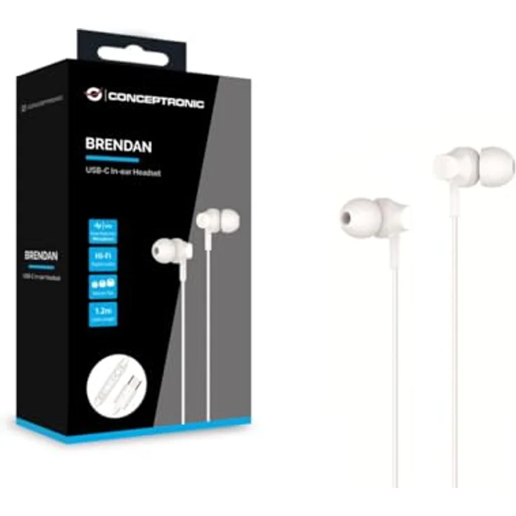 Conceptronic BRENDAN03W USB-C In-Ear-Headset, kabelgebunden, 20 - 20000 Hz, 13 g, Weiß – Bild 2