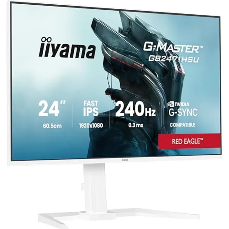 iiyama G-Master Red Eagle GB2471HSU-W1, 23,8" Full-HD Gaming Monitor mit 240Hz, 0.3ms, G-SYNC, höhenverstellbar, Pivot, weiß