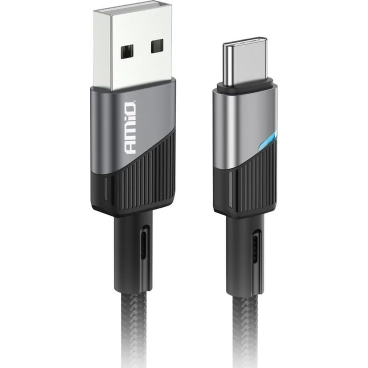 AMiO USB-A-auf-USB-C-Ladekabel 03923, 1m, 3A Schnellladefunktion, schwarz/grau