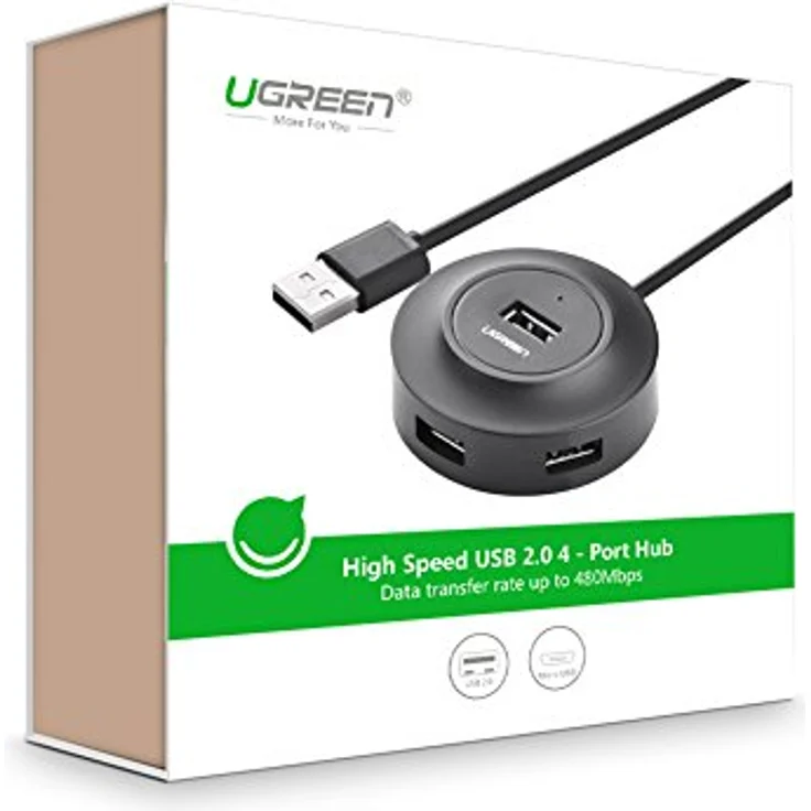 UGREEN USB Hub Super Speed 4 Port USB 2.0 Hub Extra Leicht Verteiler für Apple MacBook,Windows Laptops und Ultrabooks,Tablet-PC und Smartphone,80cm Länge Schwarz – Bild 8