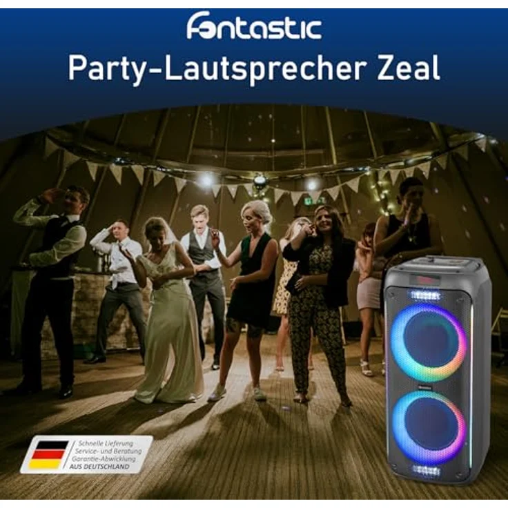 Fontastic Party-Lautsprecher Zeal - Bluetooth Lautsprecher mit USB-Wiedergabe, AUX und MicroSD - Karaoke Box mit Mikrofon und LED Leuchteffekten - tragbare Soundsystem - Schwarz – Bild 2