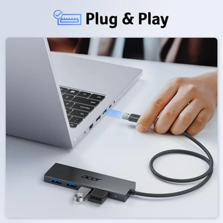 Acer Ultra Slim USB 3.0 HUB mit USB-C-Stromversorgung, 4 Ports Adapter für PC/Laptop, 5 Gbps Übertragungsgeschwindigkeit, tragbar, 20cm – Bild 4