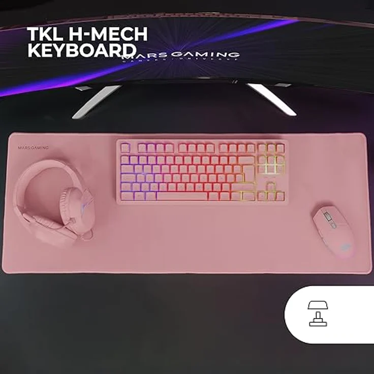 Mars Gaming MCP-RGB3, Pack Gaming Tastatur TKL RGB H-Mech + Gaming Maus RGB Flow 3200 DPI + Over-Ear RGB Headset + XXL Mauspad, Pink – Bild 2