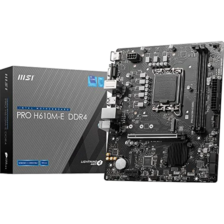 MSI PRO H610M-E DDR4 Motherboard, Micro-ATX - Unterstützt Intel 12th Gen Core Prozessoren, LGA 1700-2x DIMM (3200MHz), 1x PCIe 4.0 x16 slot, 1 x M.2 Gen3, USB 3.2 Gen1, 1G LAN, HDMI 1.4 & VGA – Bild 1
