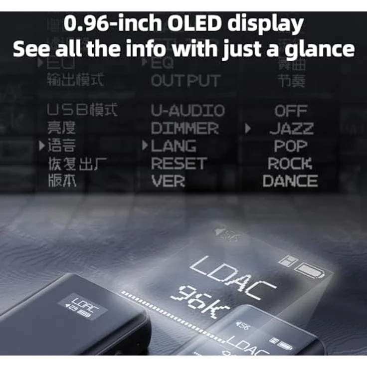 FiiO BTR15, Bluetooth Kopfhörerverstärker mit USB-DAC, Mikrofon, Klangregelung und OLED-Display, Schwarz – Bild 7