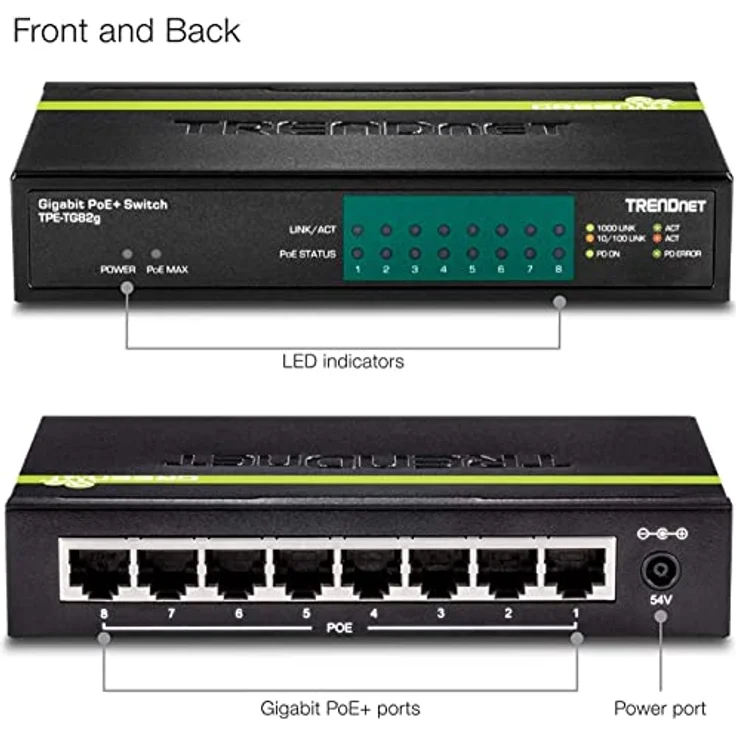 TRENDnet 8-Port GREENnet Gigabit PoE+ Switch, 61W PoE Leistung, 16 Gbit-s Schaltkapazität, Plug N Play, TPE-TG82G – Bild 7