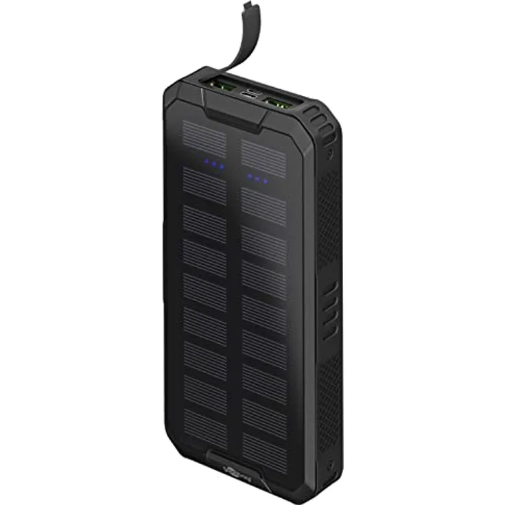 goobay 53934 20000 mAh Outdoor Powerbank mit Solarpanel & Schnellladefunktion/Externer Akku mit Schnelllademodus/Power Bank für Smartphone & Tablet/Powerpack mit 2 USB-A QC 3.0 Ports, Schwarz