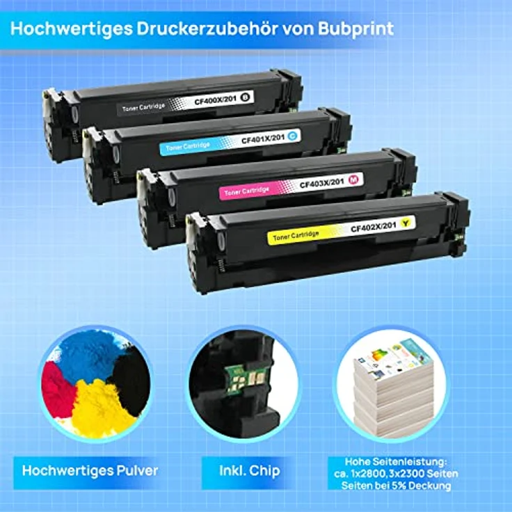 Bubprint 4 Tonerkartuschen kompatibel mit HP 201X 201A CF400X, hohe Qualität, kompatibel mit Color LaserJet Pro M250/M252/M270 Serien – Bild 3