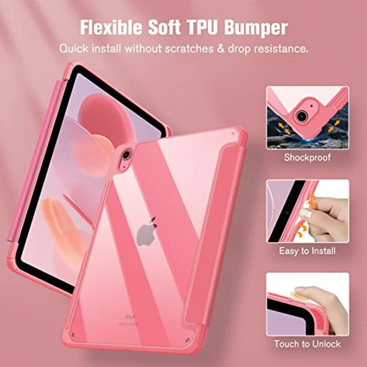 Fintie Hybrid Hülle für iPad 10. Generation 2022 (10.9 Zoll) mit Stifthalter - Stoßfeste Schutzhülle mit transparenter Hartschale auf der Rückseite, Pink – Bild 4