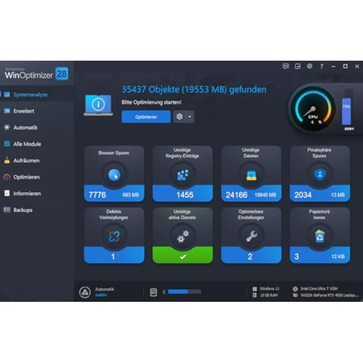 Ashampoo WinOptimizer 28 – PC Tuning Software für schnelles, schlankes und sicheres Windows | 1 Gerät, Lifetime-Lizenz, Activation Key Card – Bild 3