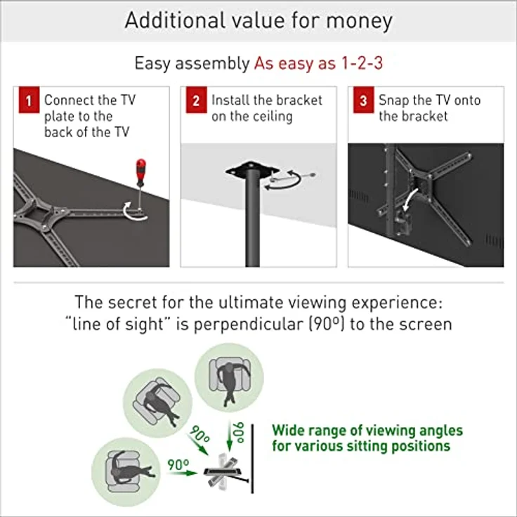 Barkan 97cm Lange TV Deckenhalterung, 29 - 65 Zoll Neigbar / Vollbewegung flach & Curved Fernseher TV Halterung, hält bis 40Kg,Teleskop Höhen-verstellbare , für LED OLED LCD, Max. VESA 400x400, 3500B – Bild 4