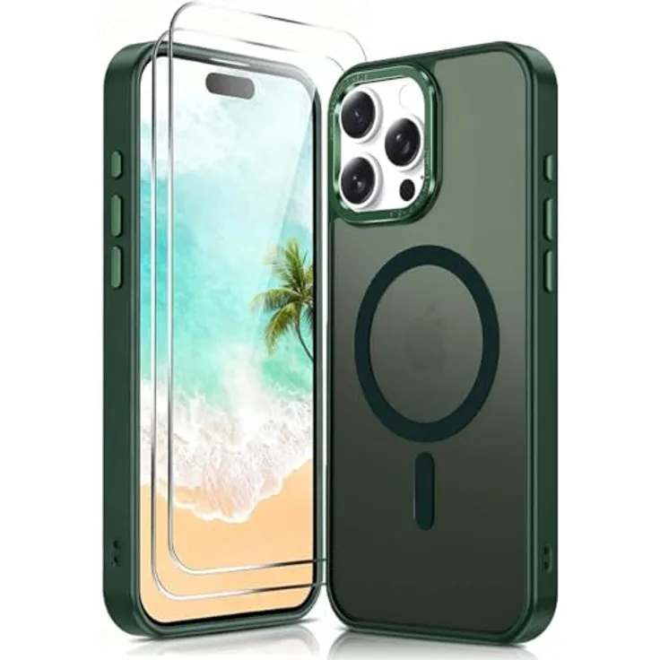 LeYi für iPhone 16 Pro Hülle mit MagSafe, 360° Militärschutz, Stoßfest, Anti-Rutsch, Kratzfest, Dünn, inklusive 2 Schutzglas, Grün