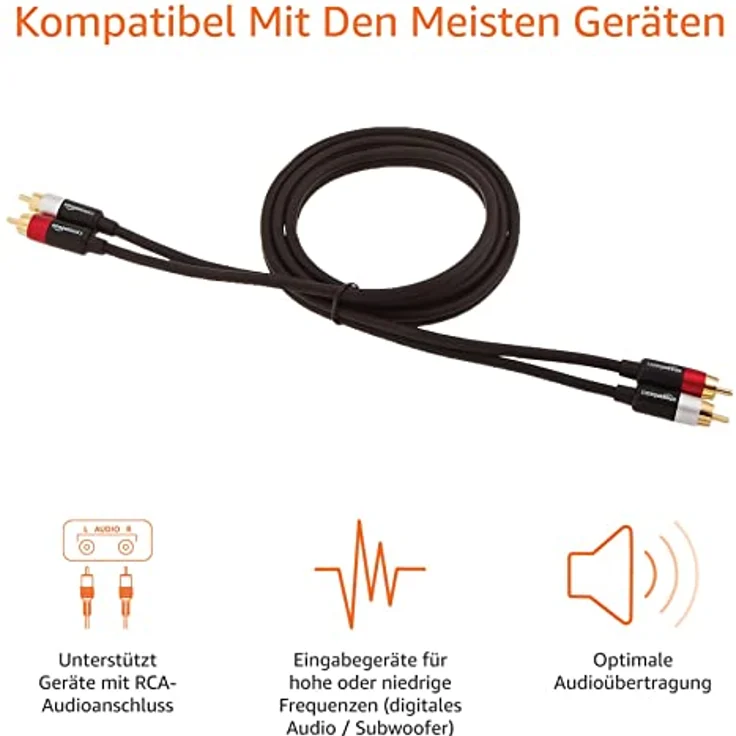 AmazonBasics PBH-20216 - Cinch-Audiokabel, 2 x Cinch-Stecker auf 2 x Cinch-Stecker, 1,2 m – Bild 3
