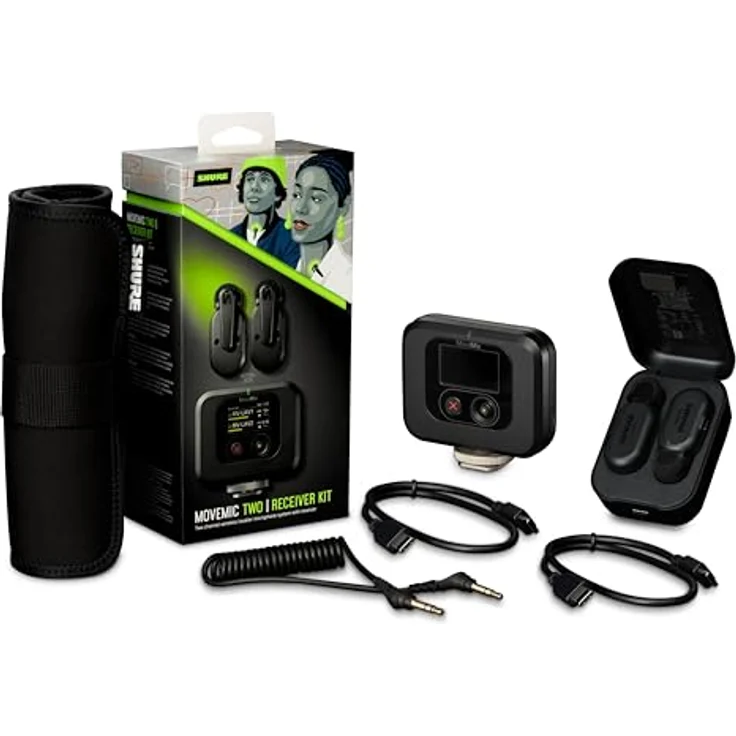 Shure MoveMic Two Set-Profi Funk-Ansteckmikros mit Empfänger für Kamera, iPhone, Android, Mac & PC, 2 Bluetooth Mini Mics, 24h Ladezeit, IPX4, Kompakte & tragbare Ansteckmikros (MV-TWO-KIT-Z6) – Bild 2