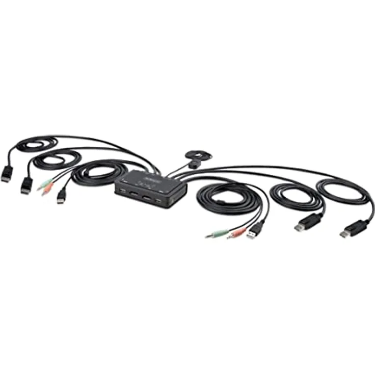 StarTech.com 2-Port Dual Monitor KVM Switch DisplayPort, 4K 60Hz, KVM mit 1,5 m Integrierten Kabeln(USB-A/DisplayPort/Audio), DP KVM Switch Zwei Monitore, Remote/Hotkey Switching (C2-DD46-UA2-CBL-KVM)