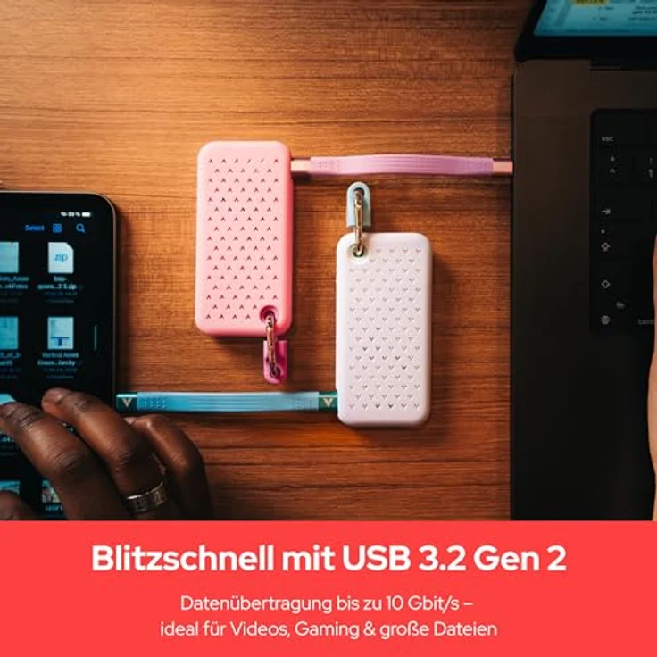 Verbatim Pocket SSD 1TB, Externe SSD mit USB 3.2 Gen 2, hohe Leserate bis 1000 MB/s, Weiss/Blau – Bild 7