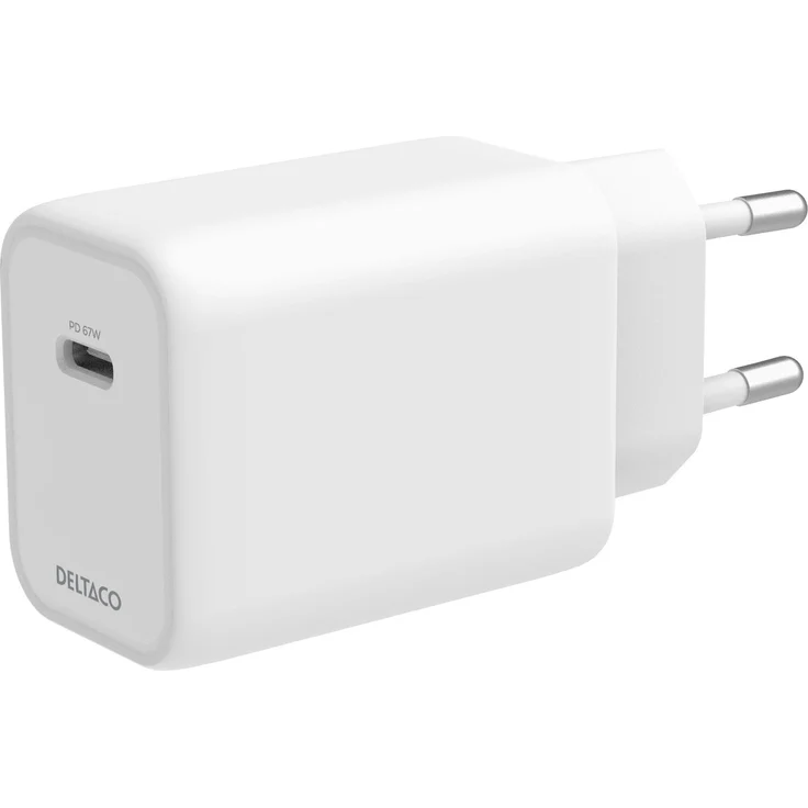 Deltaco Wall Charger 240W, 67W USB-C Ladegerät mit Fastcharge, Weiss