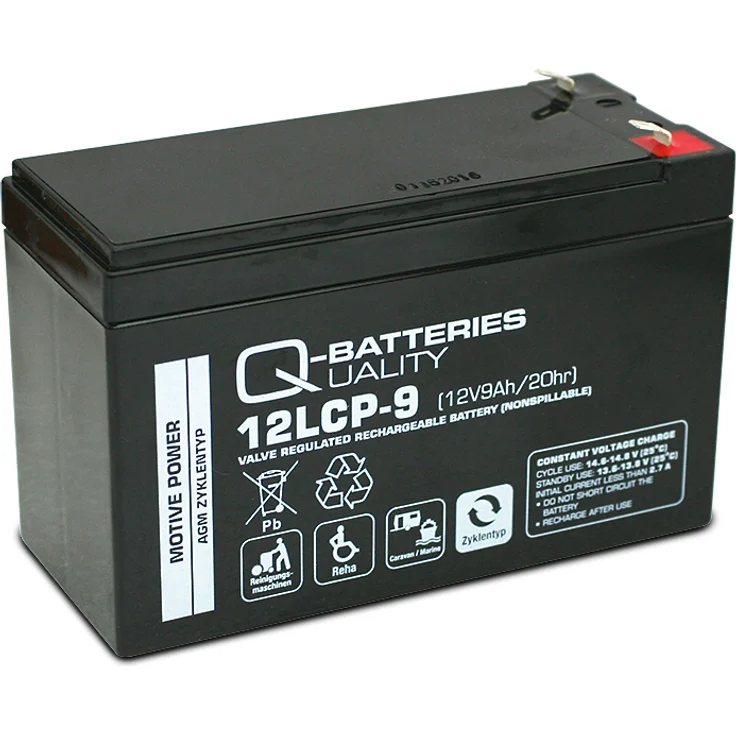 Quality Batteries Q-Batteries 12LCP-9 / 12V - 9Ah AGM Blei Akku - Deep Cycle VRLA, schnellladend und auslaufsicher, schwarz – Bild 1