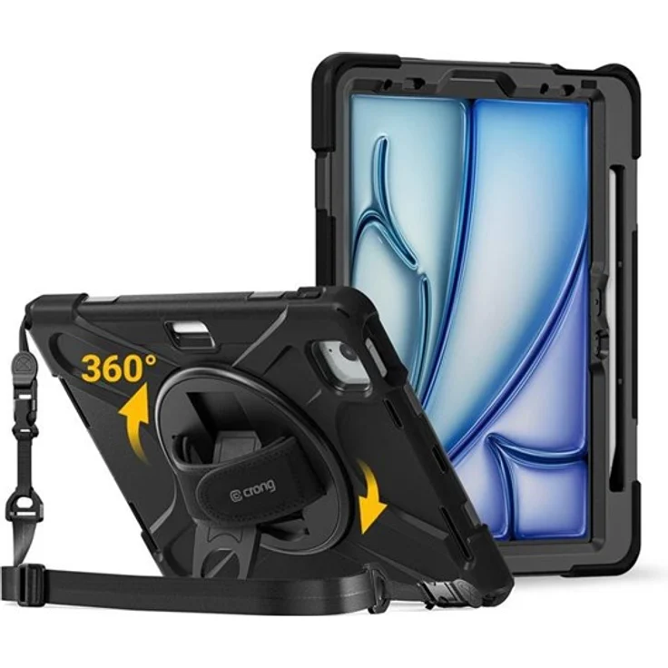 CRONG Defender Plus, Rugged Case für iPad Air 11” (2026-2024) / iPad Air 10.9” (5th-4th gen.), mehrschichtiger Schutz, drehbarer Handgriff, Staubabdeckungen, integrierter Ständer