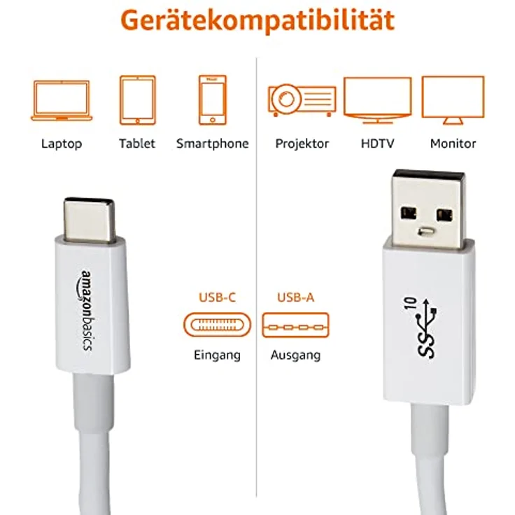 AmazonBasics - USB C Kabel auf USB Typ A, USB 3.1, 2. Generation, 0,9 m, Weiß - Preisvergleich – Bild 5