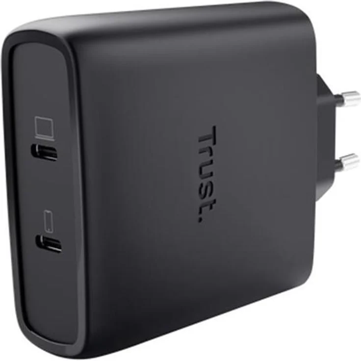 Trust MAXO 100W 2P USB-C GaN Charger, Ladegerät mit 2 Anschlüssen und Energieschutzsystem, Schwarz