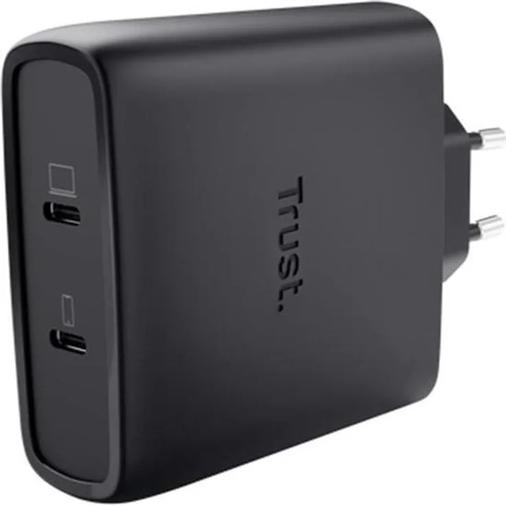 Trust MAXO 100W 2P USB-C GaN Charger, Ladegerät mit 2 Anschlüssen und Energieschutzsystem, Schwarz