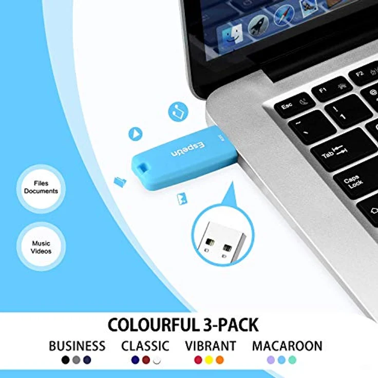 Espeon 3 Stück, 32 GB USB 2.0 USB-Stick, Gummischalenschutz, Farbe: Macaroon - Hellblau, Hellviolett, Hellgrün - ESP32G3PKM – Bild 6
