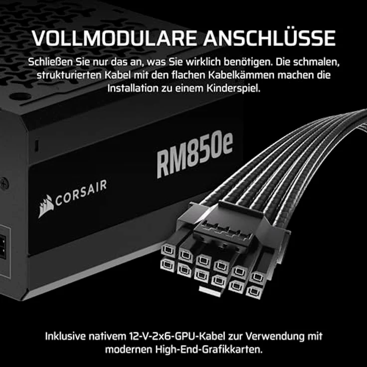 CORSAIR RM850e (2025) Fully Modular Low-Noise ATX Power Supply - Cybenetics Gold Efficiency, 105°C-Rated Capacitors, Modern Standby Mode, Black – Bild 4