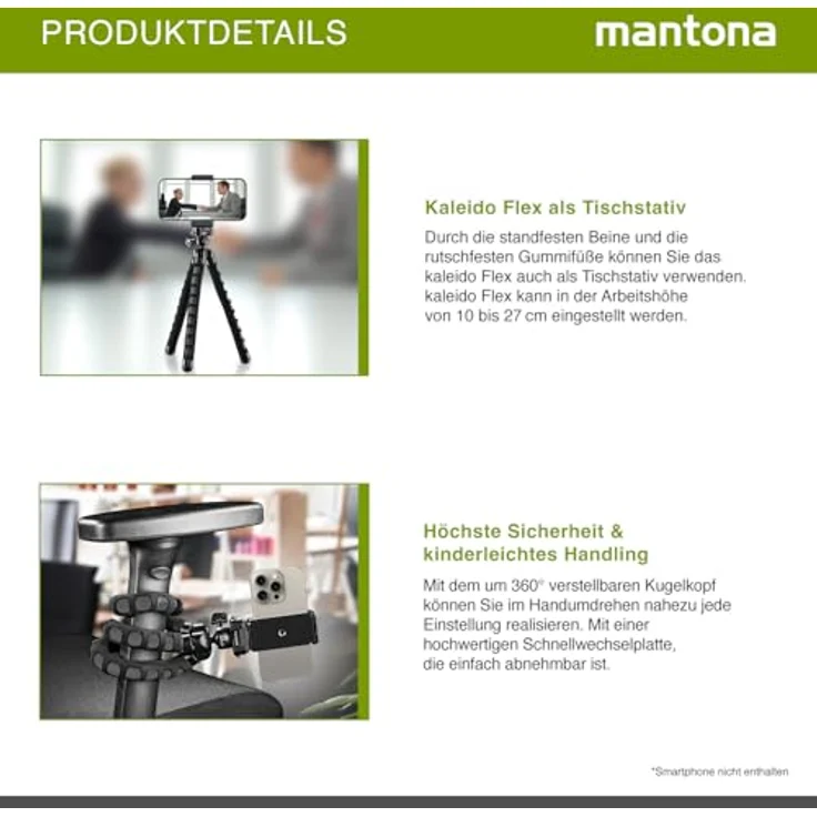 Mantona kaleido Flex leichtes Flex Stativ (mit hochwertigem 360° Kugelkopf, geeignet für Digital und Videokameras, Smartphones und Action Cams) deep grey – Bild 5