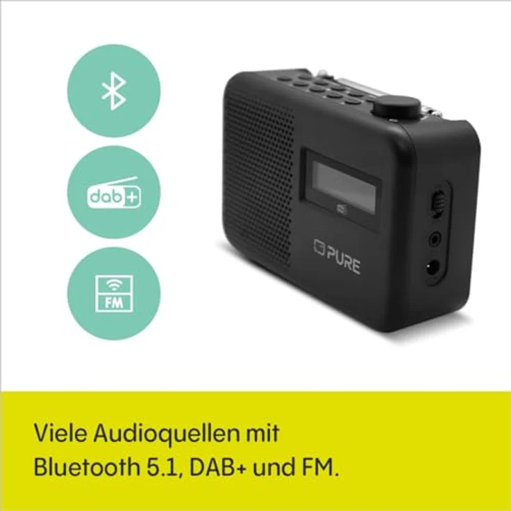 Pure Elan One2 tragbares DAB+/FM Radio mit Bluetooth 5.1 (LCD-Display, 10 Speichertasten, Batteriebetrieb mit 4xAA möglich) Charcoal Schwarz – Bild 3
